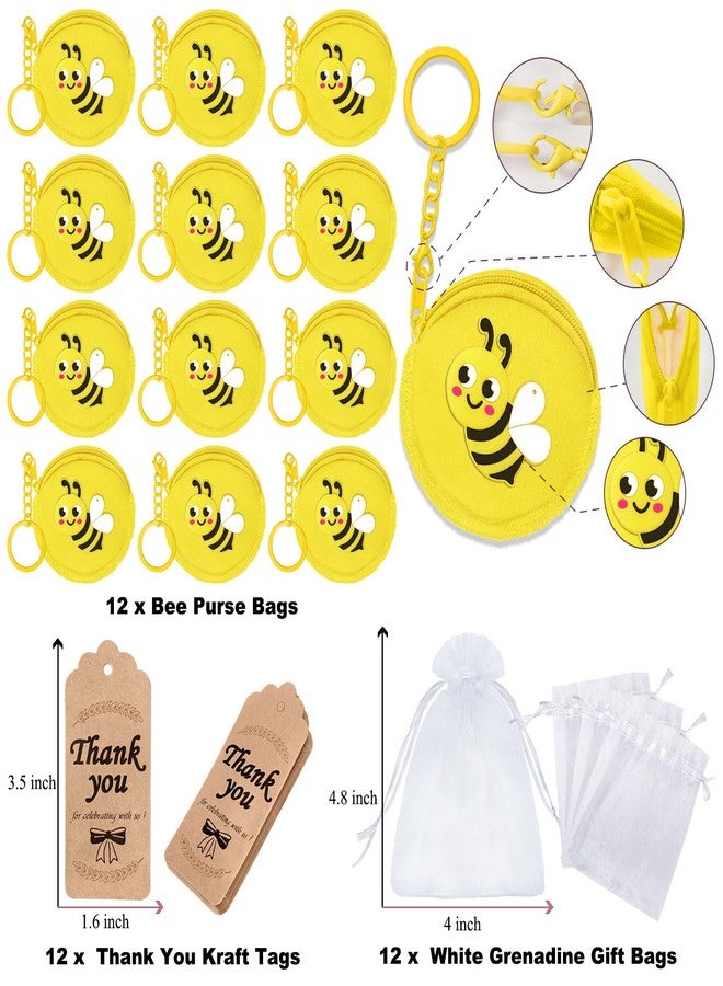 Elecrainbow 36 Pack Bee Change Coin Purses Set Include 12 Bee Wallets with Keyrings, 12 Thank You Tags and 12 Organza Bags for Honey Bee, Bumble Bee, Mommy to Bee, Birthday Party Decoration,Yellow - Image 2