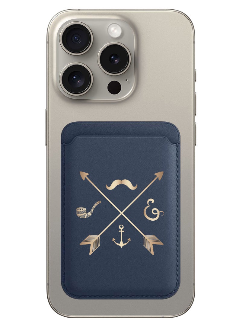 Theodor Magnetic Wallet, Compatible with MagSafe Wallet, for iPhone Wallet, for iPhone 16/15/14/13/12 Series, Not for iPhone 13/12 mini, 3 Card Holder, Vegan Leather, Navy - Signs - Image 1