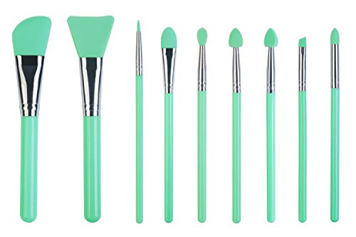 LORMAY 9Pcs Silicone Makeup Brush Set. Applicators for Facial Mask, Eyeliner, Eyebrow, Eye Shadow and Lip Makeup, and UV Epoxy Resin Craft Kit (Mint Green) - Image 1