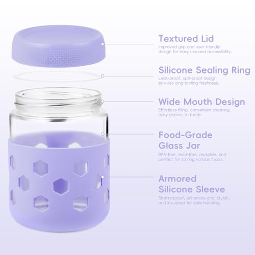 Gemice 8-Pack 16oz & 10oz Overnight Oats Containers with Lids & Silicone Sleeves, Glass Mason Jars with Airtight Lid, Wide Mouth Chia Seed Pudding Meal Prep Jar for Yogurt Berries Snack - Image 4