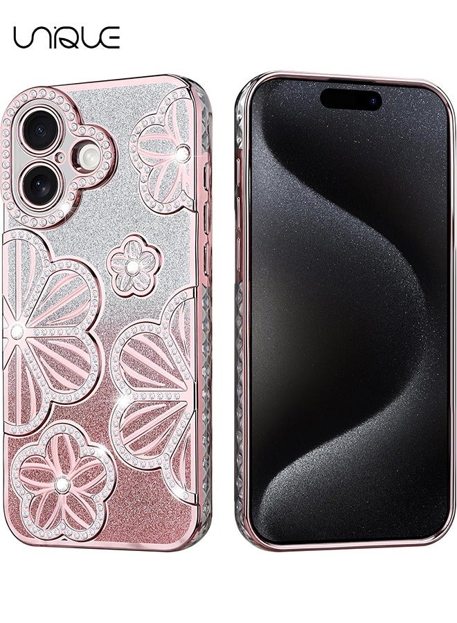 يونيك يونيك جراب هاتف زهور مرصع بأحجار الراين لـ iPhone 16