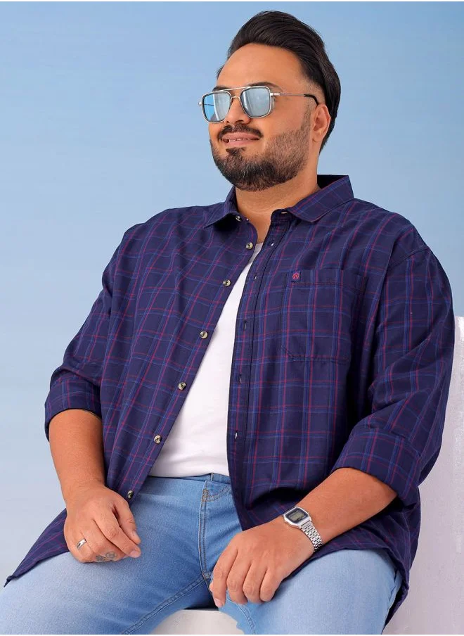 هاردسودا Men Plus Size Regular Fit Checkered Cutaway Collar Full Sleeves Casual Shirt