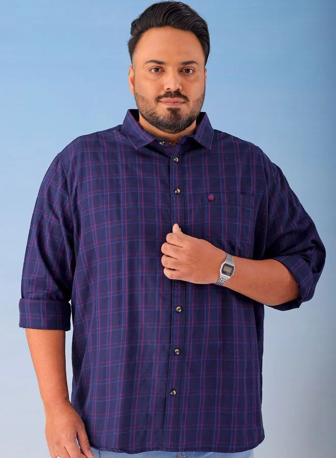 هاردسودا Men Plus Size Regular Fit Checkered Cutaway Collar Full Sleeves Casual Shirt