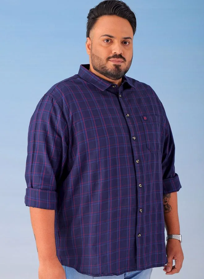 هاردسودا Men Plus Size Regular Fit Checkered Cutaway Collar Full Sleeves Casual Shirt