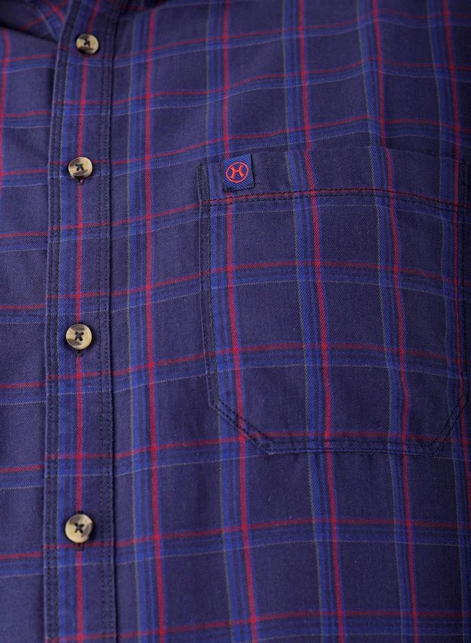 هاردسودا Men Plus Size Regular Fit Checkered Cutaway Collar Full Sleeves Casual Shirt