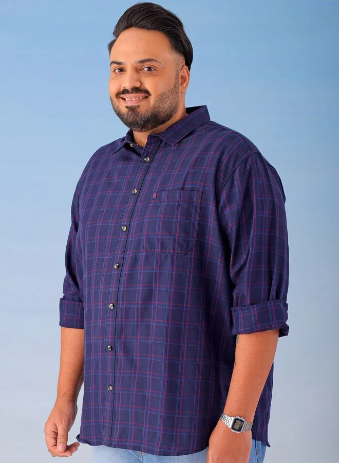 هاردسودا Men Plus Size Regular Fit Checkered Cutaway Collar Full Sleeves Casual Shirt