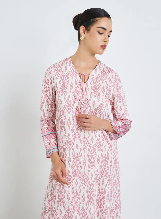 Amirah Women Pink All-Over Print A-Line Jalabiya