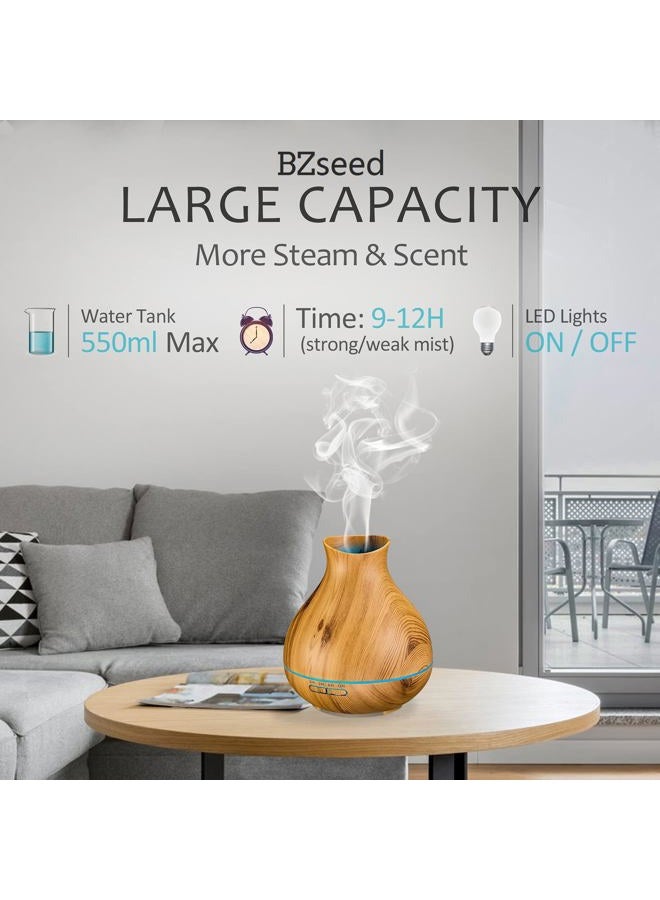 BZseed Aromatherapy Essential Oil Diffuser 550ml 12 Hours Wood Grain Aroma Diffuser with Timer Cool Mist Humidifier for Large Room, Home, Baby Bedroom, Waterless Auto Shut-off,7 Colors Lights Changing  - Image 4