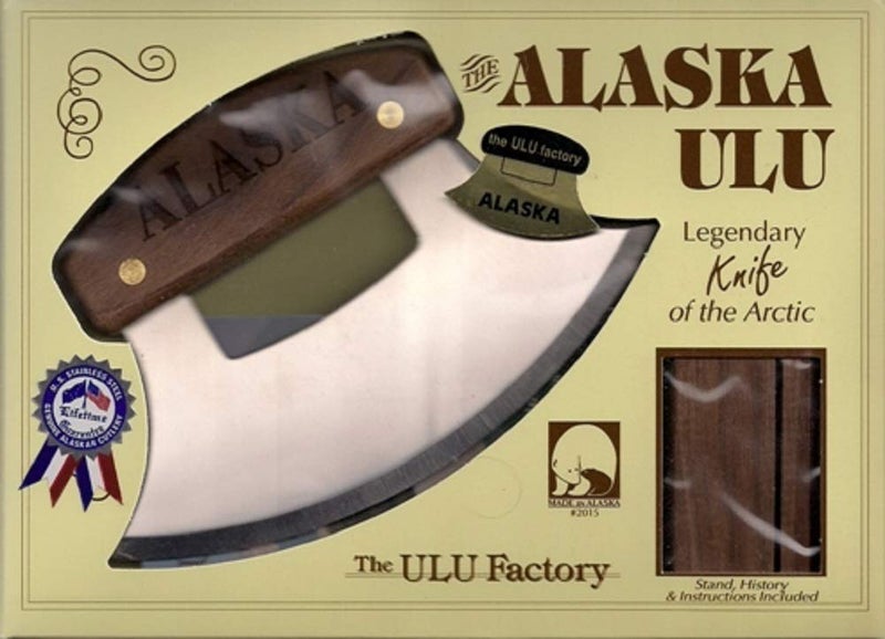 The ULU Factory Alaskan Ulu, Inupiat Style with Alaska Etched Walnut Handle 6 Inch - Image 3