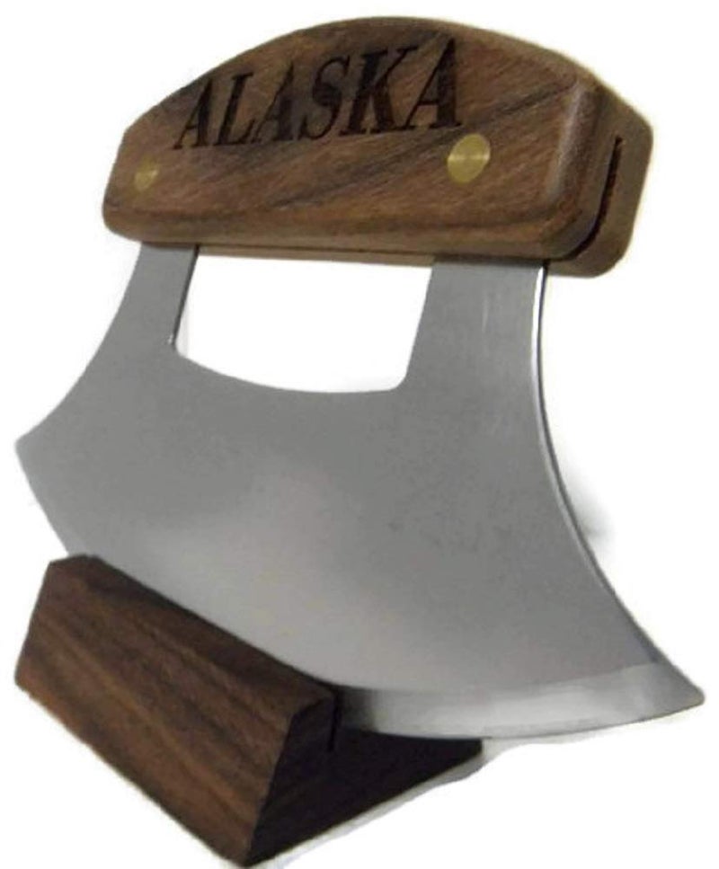 The ULU Factory Alaskan Ulu, Inupiat Style with Alaska Etched Walnut Handle 6 Inch - Image 4