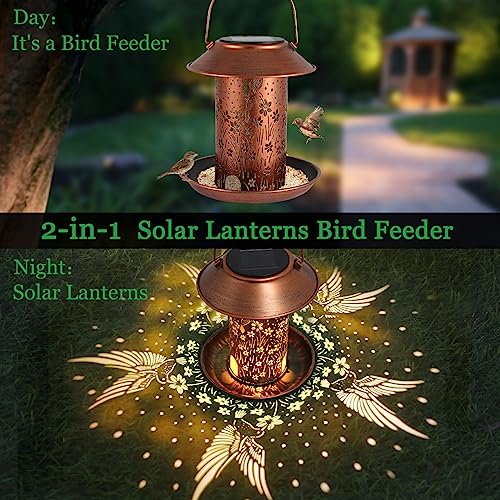 Tepaken Bird Feeders for Outdoors Hummingbird Solar Lanterns Outdoor Waterproof Hanging Garden Decor Birthdays for Women Mom Metal Solar Decoration Outside for Yard, Patio, Lawn - Image 3