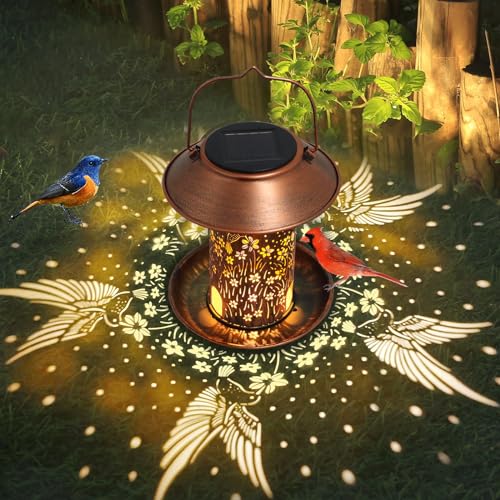 Tepaken Bird Feeders for Outdoors Hummingbird Solar Lanterns Outdoor Waterproof Hanging Garden Decor Birthdays for Women Mom Metal Solar Decoration Outside for Yard, Patio, Lawn - Image 2