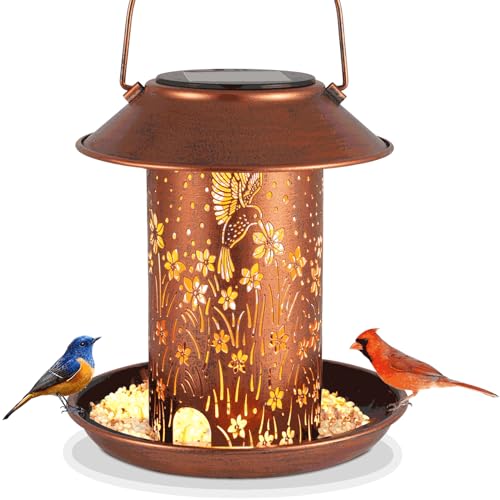Tepaken Bird Feeders for Outdoors Hummingbird Solar Lanterns Outdoor Waterproof Hanging Garden Decor Birthdays for Women Mom Metal Solar Decoration Outside for Yard, Patio, Lawn - Image 1