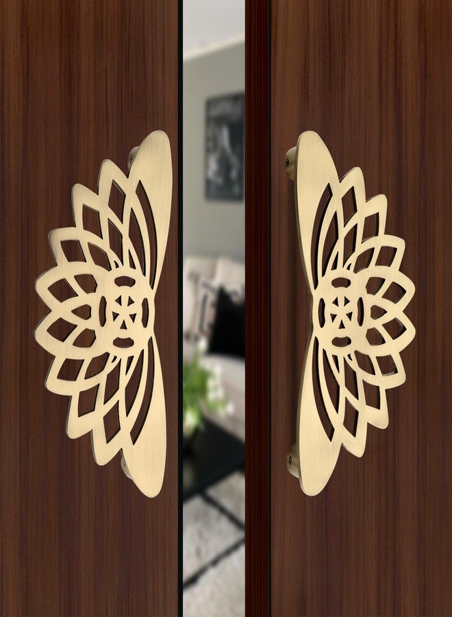 DEVDECOR, Lotus Design Door Pull Handles - Half-Cut Floral Pattern for Double Doors - Antique Finish Decorative Handles for Main & Interior Doors - Image 1