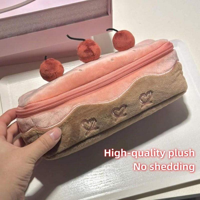 Vobomo Cherry Cake Pencil Case Big Capacity Pen Holder Plush Pencil Pouch Box Cute Aesthetic Pen Case (Cherry) - Image 4