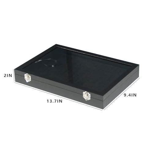 Coward Ring Organizer Jewelry Box, Black Velvet 100 Slots Ring Display Tray Case with Transparent Glass Lid for Home Use or Store Selling Show - Image 2