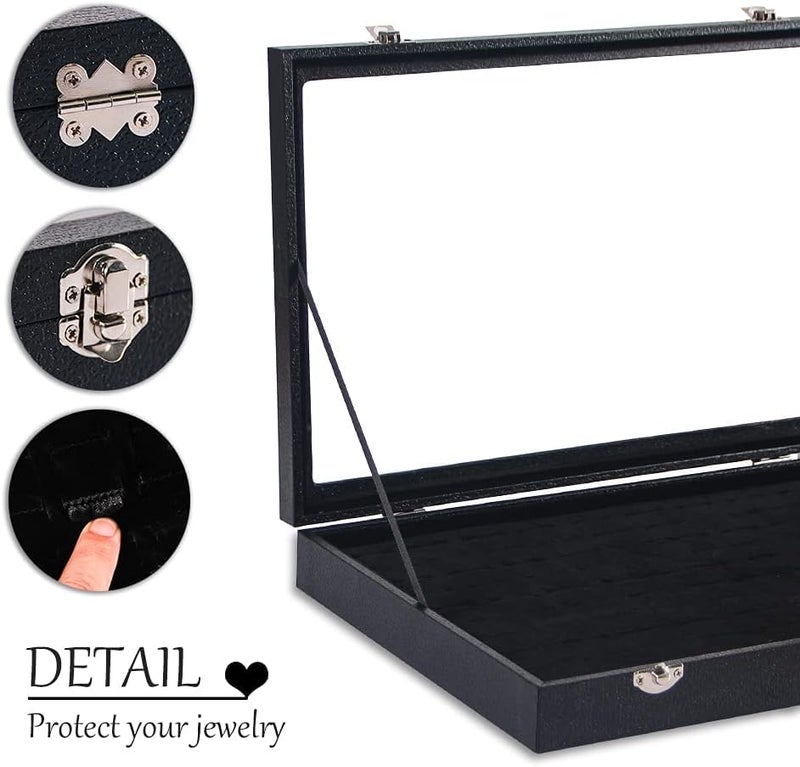 Coward Ring Organizer Jewelry Box, Black Velvet 100 Slots Ring Display Tray Case with Transparent Glass Lid for Home Use or Store Selling Show - Image 3