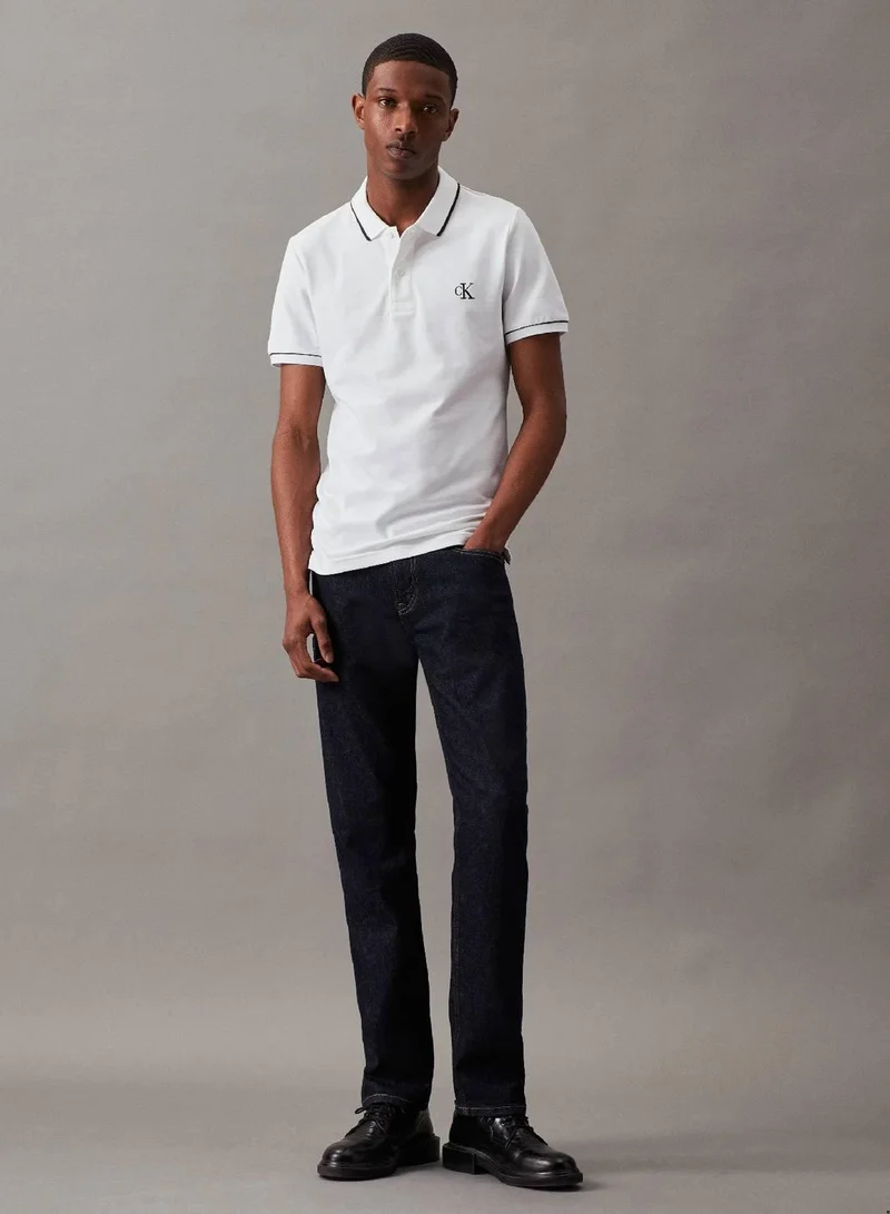 Calvin Klein Jeans Bright White Slim Polo Shirt for Men | Best Price UAE
