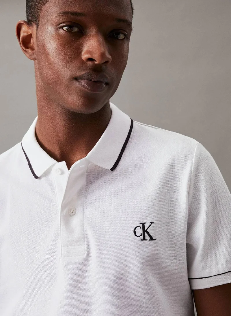 Calvin Klein Jeans Bright White Slim Polo Shirt for Men | Best Price UAE