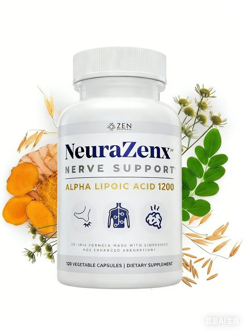 Zen Nutrients Neurazenx - Alpha Lipoic Acid 1200mg, Benfotiamine, L-Carnitine & Turmeric, Nerve Support, 120 Vegetable Capsules - Image 1