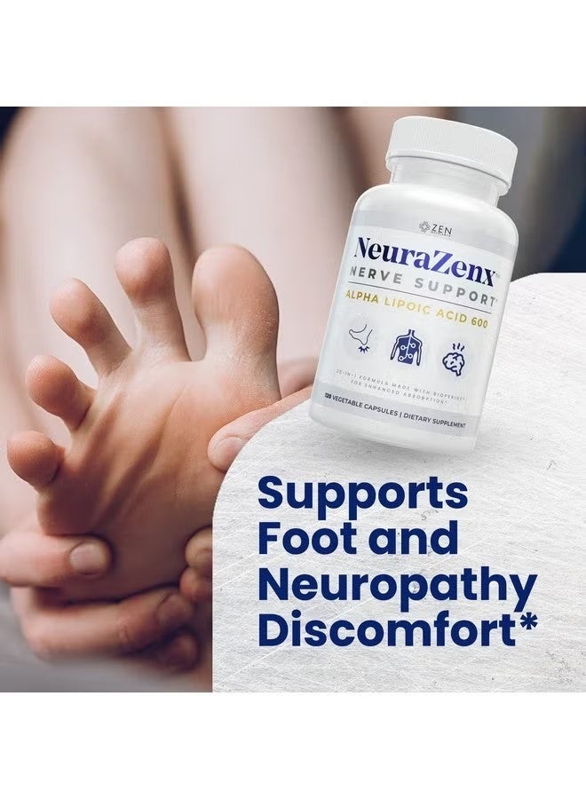 Zen Nutrients Neurazenx - Alpha Lipoic Acid 1200mg, Benfotiamine, L-Carnitine & Turmeric, Nerve Support, 120 Vegetable Capsules - Image 3