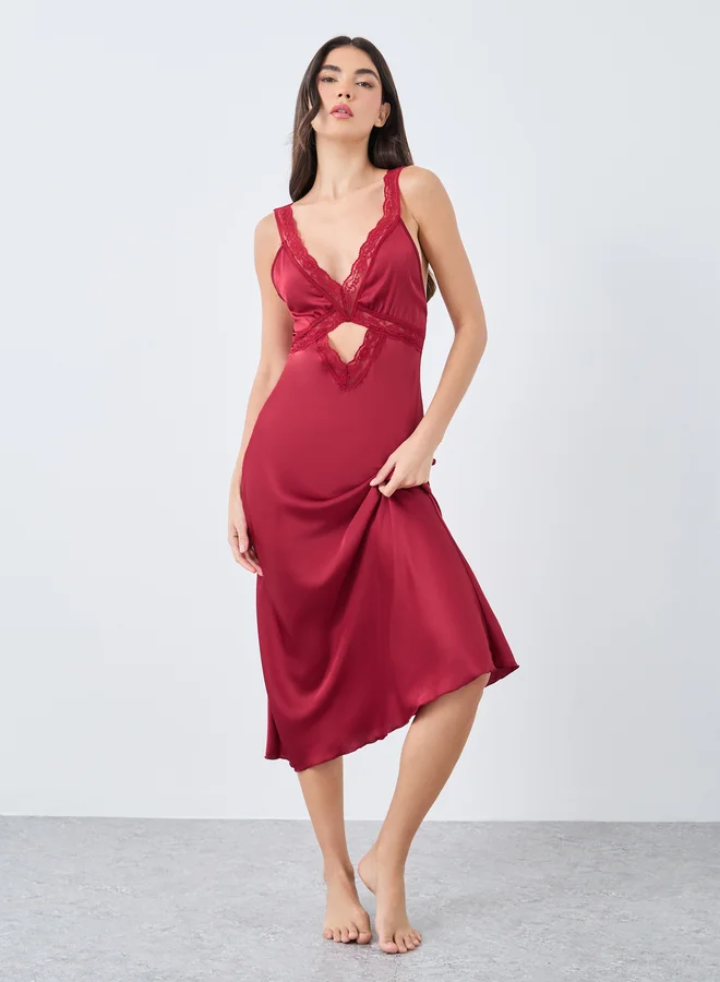 Styli Styli Lace Detail Cut Out Slip Dress