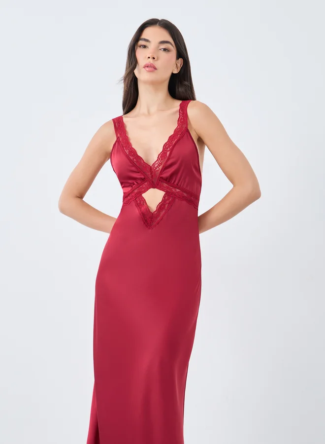 Styli Styli Lace Detail Cut Out Slip Dress