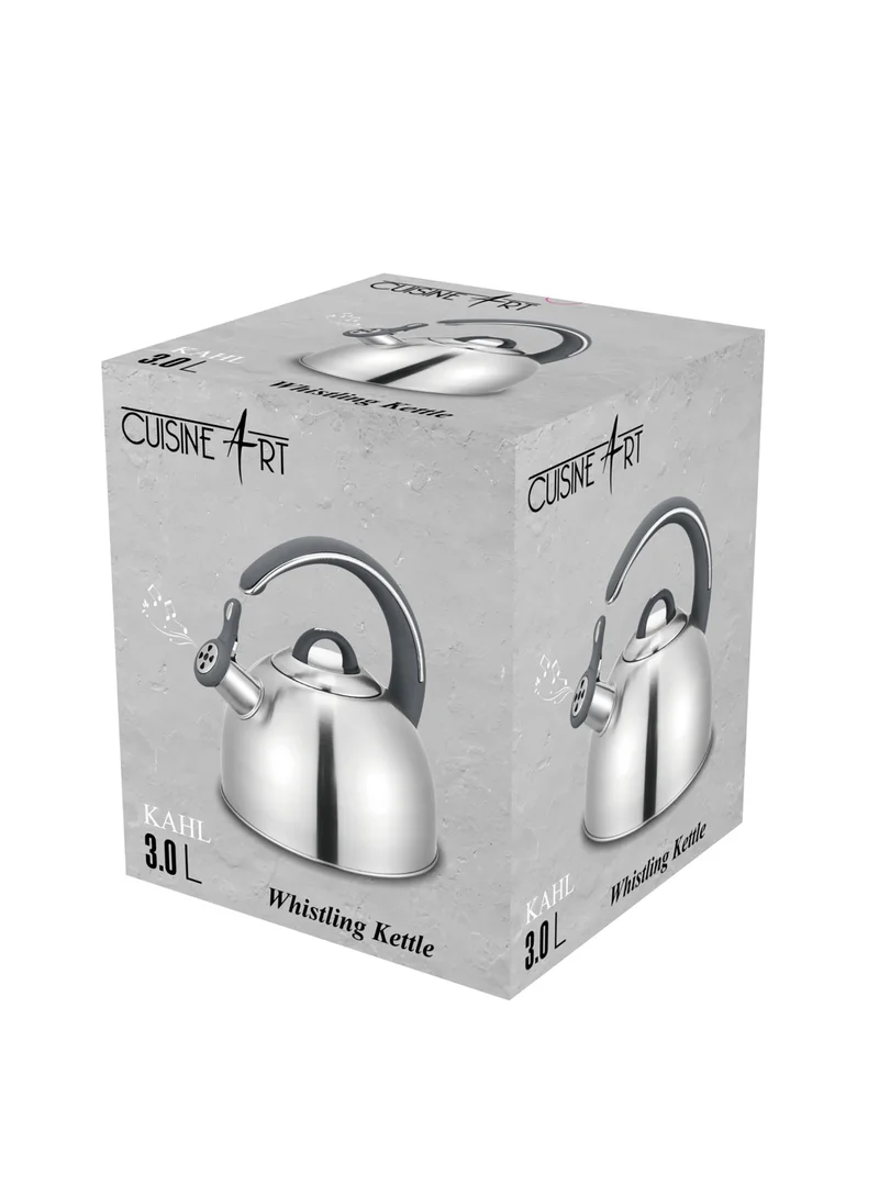Cuisine Art Cuisine Art KAHL Stainless Steel Whistling Tea Kettle 3.0L, Silver, Capsule Bottom, Grey Nylon Soft Touch Handle, Satin Finish, Multi-Layer Base, Suitable for use on all stove tops