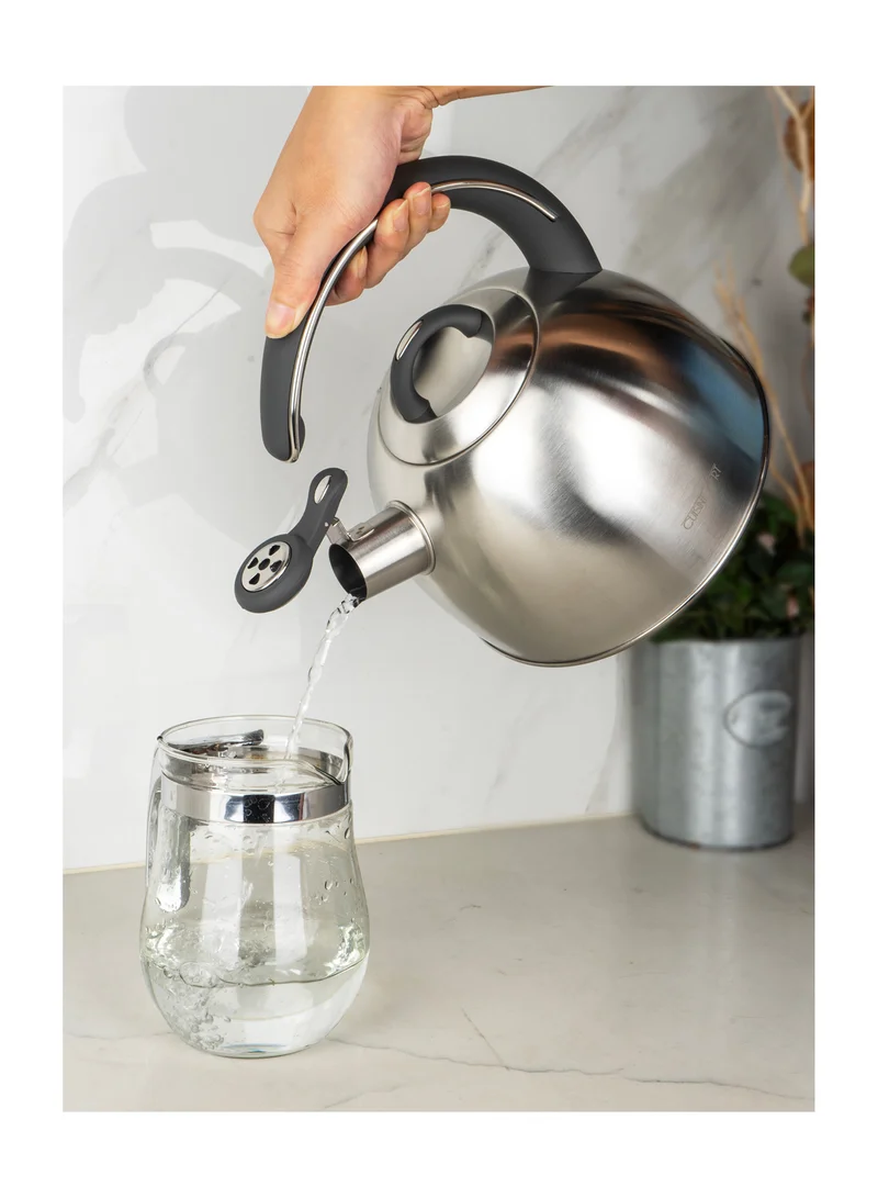Cuisine Art Cuisine Art KAHL Stainless Steel Whistling Tea Kettle 3.0L, Silver, Capsule Bottom, Grey Nylon Soft Touch Handle, Satin Finish, Multi-Layer Base, Suitable for use on all stove tops