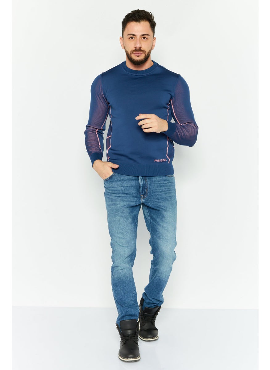 Free Soul Men Crew Neck Brand Logo Long Sleeves Sweatshirt, Blue  - Image 2