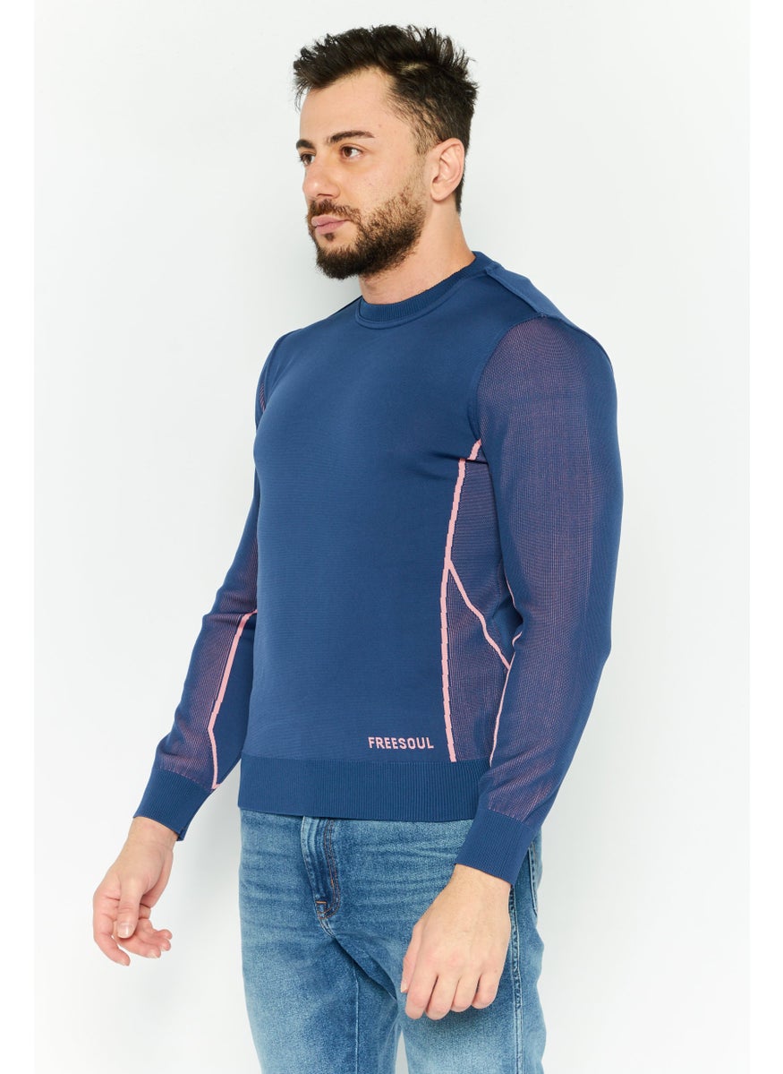 Free Soul Men Crew Neck Brand Logo Long Sleeves Sweatshirt, Blue  - Image 3
