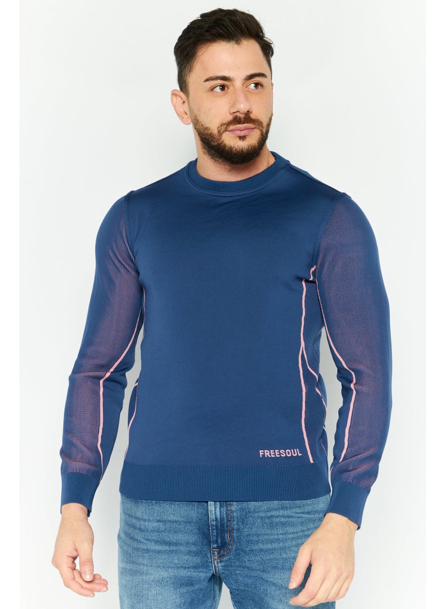 Free Soul Men Crew Neck Brand Logo Long Sleeves Sweatshirt, Blue  - Image 1