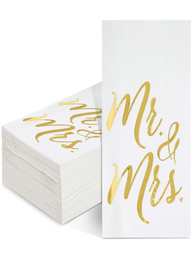 Juvale Wedding Napkins Mr & Mrs - 4 x 8 In, 3-Ply White & Gold, 50 Count - Disposable Bridal Shower & Reception Beverage Napkins - Image 1