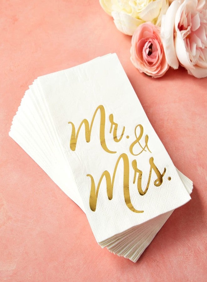 Juvale Wedding Napkins Mr & Mrs - 4 x 8 In, 3-Ply White & Gold, 50 Count - Disposable Bridal Shower & Reception Beverage Napkins - Image 3