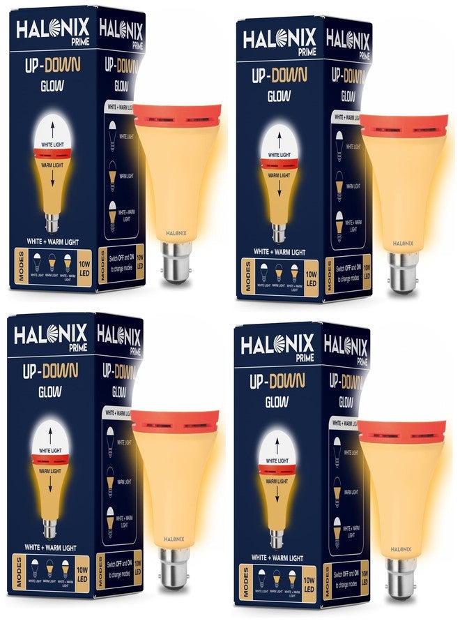 Halonix مصباح هالونيكس LED بقوة 10 واط، يضيء لأعلى ولأسفل، أصفر وأبيض، بثلاثة أوضاع إضاءة | مفتاح تشغيل/إيقاف لتغيير اللون | لمبة ديكور B22d | عبوة من 4 قطع - Image 1