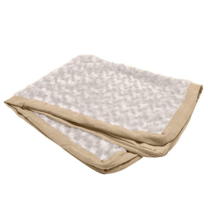 Furhaven Replacement Dog Bed Cover Ultra Plush Faux Fur & Suede Mattress, Machine Washable - Cream, Medium - Image 1