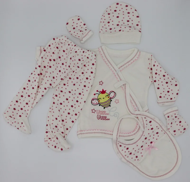 Hopipop Hospital Released Newborn Baby Cotton Printed 5-Piece Combination