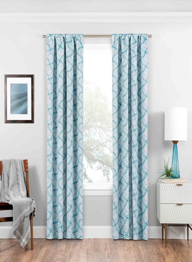 ECLIPSE Benchley Mid Century Modern Blackout Thermal Rod Pocket Window Curtains for Bedroom or Living Room (1 Panel), 37 in x 63 in, Teal
