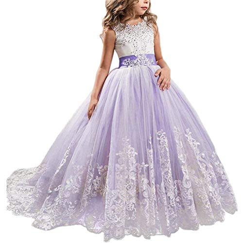 NNJXD Girls Princess Pageant Dress Kids Prom Ball Gowns Wedding Party Flower Dresses (7-8 Years, Purple 4) - Image 1