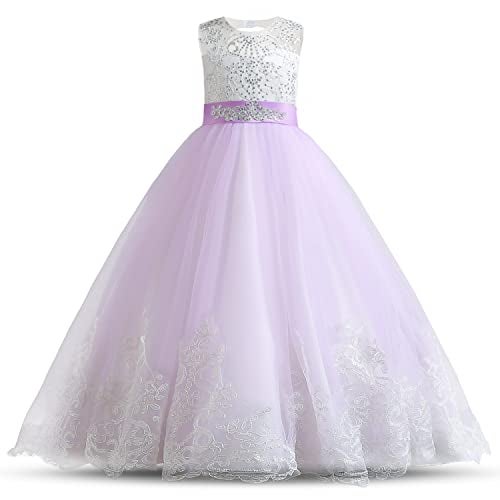 NNJXD Girls Princess Pageant Dress Kids Prom Ball Gowns Wedding Party Flower Dresses (7-8 Years, Purple 4) - Image 3