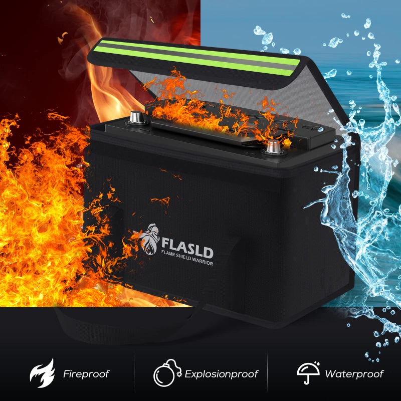 FLASLD Large Fireproof Lipo Bag for 100Ah Lithium Battery Storage and Charging, 14 x 7.8 x 9.5in Waterproof Box for Documents and Valuables - Image 2
