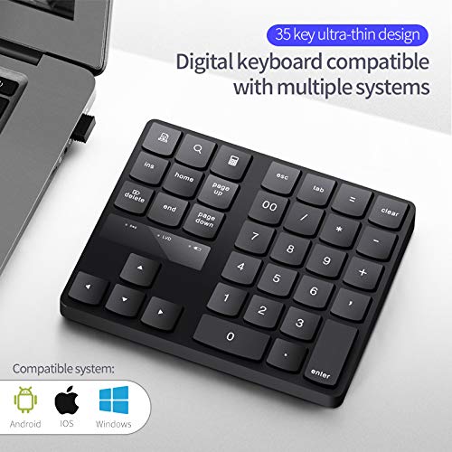 Attoe Numeric Keypad, 35-Keys Portable USB Wireless Numeric Keypad Rechargeable Ultra-Silent External Numeric Pad for MacBook and Windows Laptop - Image 2