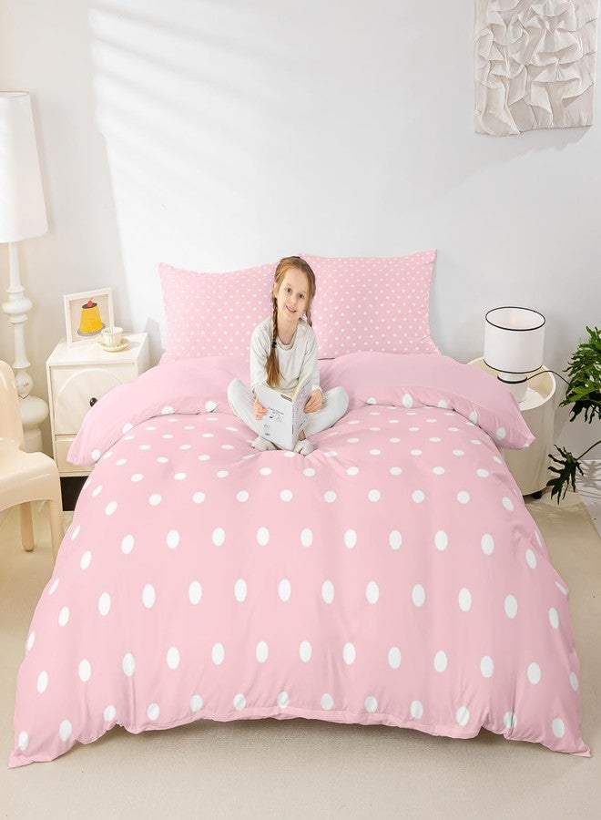 Feelyou Pink White Bedding Set Full Size Kids Polka Dots Comforter Cover for Boys Girls Teens Abstract Duvet Cover Breathable Soft Lightweight Microfiber Modern Room Decor - Image 4