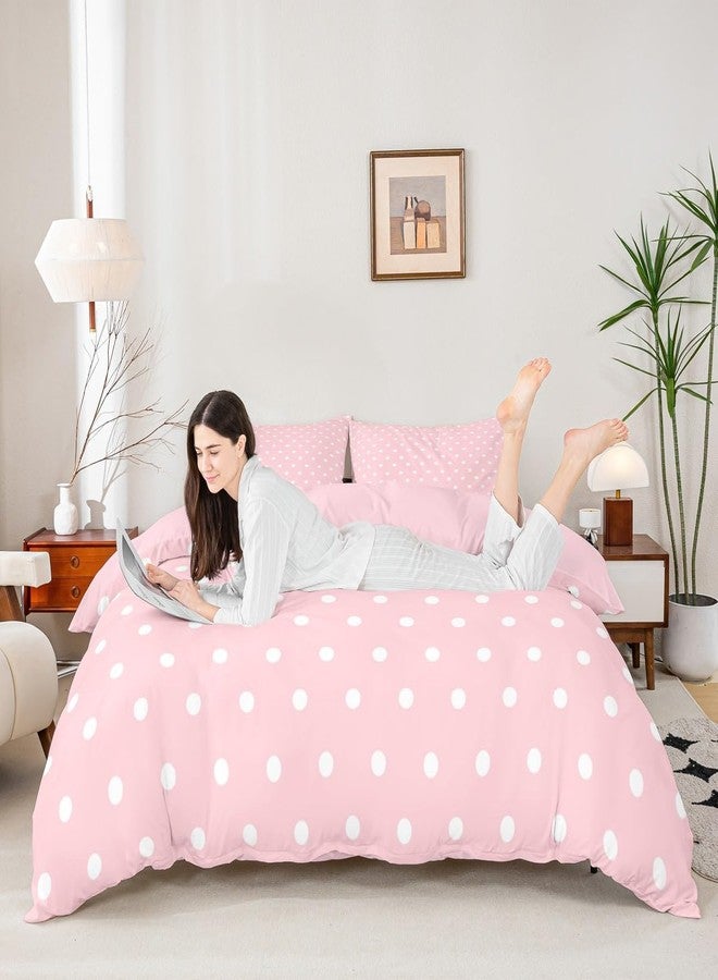 Feelyou Pink White Bedding Set Full Size Kids Polka Dots Comforter Cover for Boys Girls Teens Abstract Duvet Cover Breathable Soft Lightweight Microfiber Modern Room Decor - Image 3