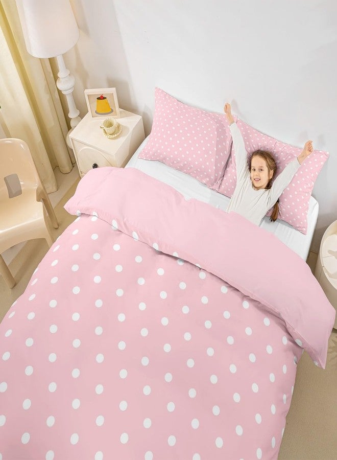 Feelyou Pink White Bedding Set Full Size Kids Polka Dots Comforter Cover for Boys Girls Teens Abstract Duvet Cover Breathable Soft Lightweight Microfiber Modern Room Decor - Image 5