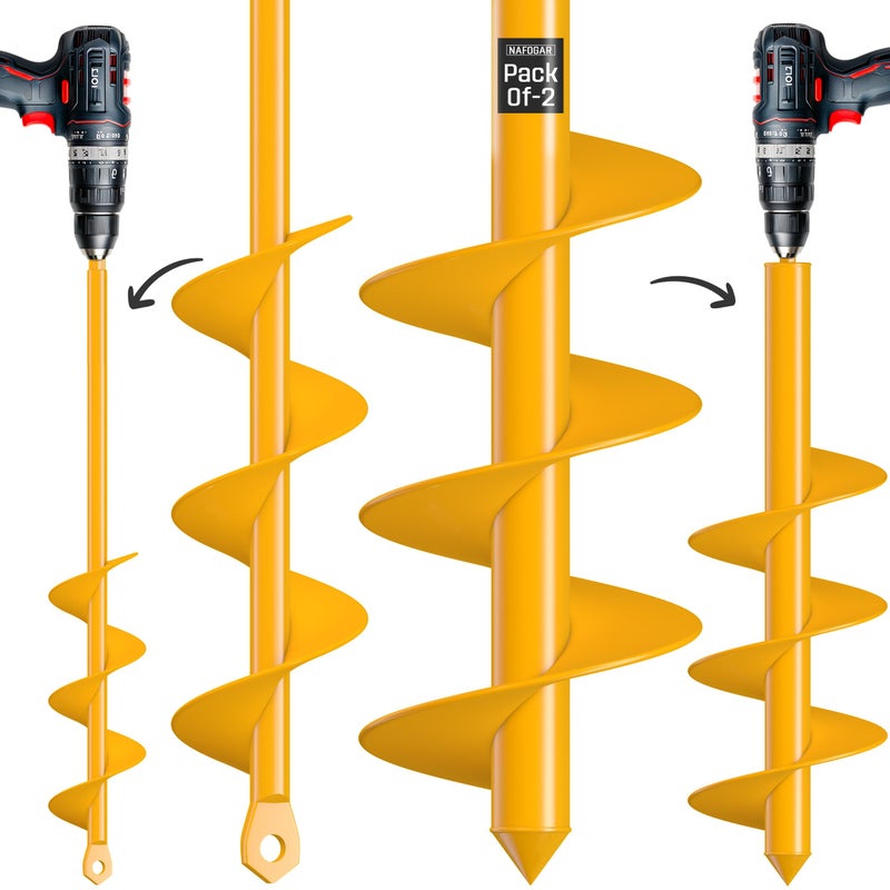 NAFOGAR Garden Auger Drill Bit for Planting Pack of 2 16x165 35x16 Garden Spiral Hole Digging for Planting Bulbs Bedding Plants More Compatible with 38 Inch Hex Drive