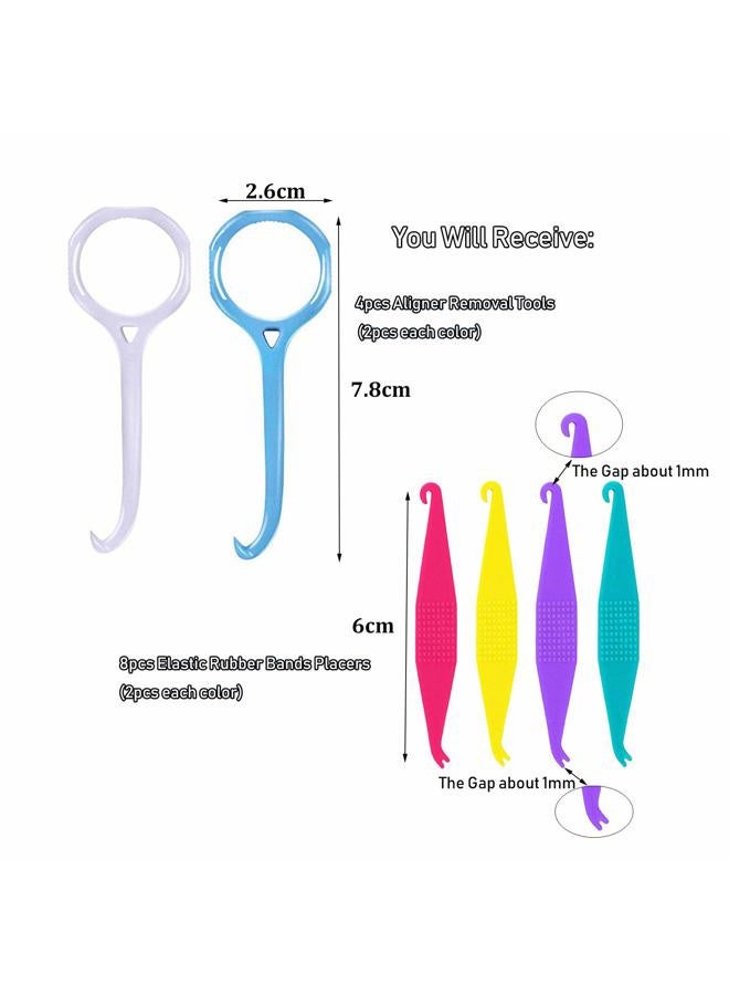 HRASY Aligner Remover Tool and Dental Elastic Rubber Bands Placers for Braces, Oral Care Accessories, 12 Pieces, Blue&White - Image 2