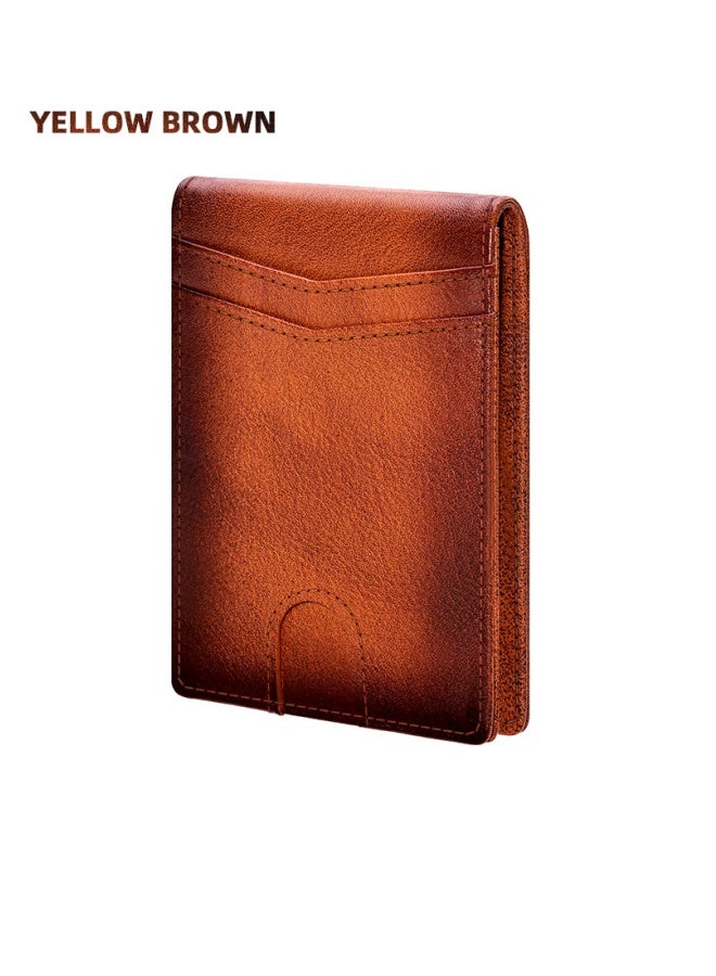 بانيانو محفظة رجالية من الجلد الطبيعي بفتحات متعددة للبطاقات وحامل دولارات بتقنية RFID من جلد البقر ونقود الهوية باللون الأصفر والبني - Image 1