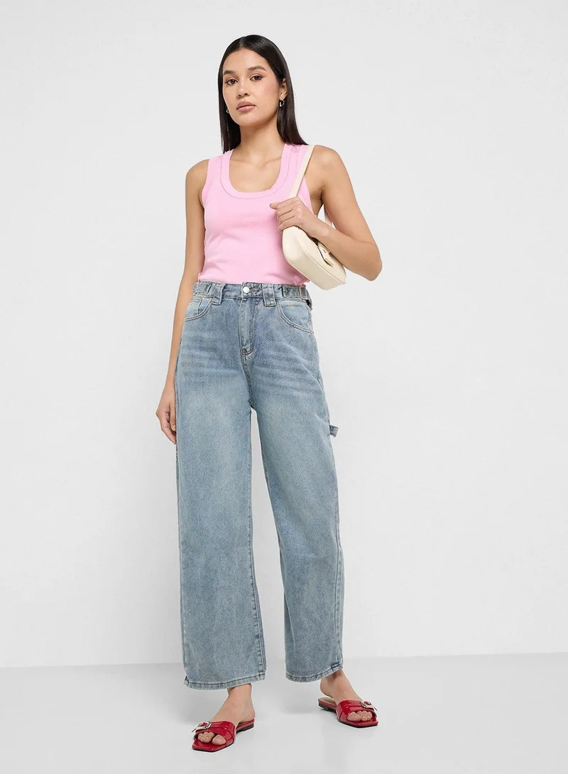 Ginger BLUE High Rise Straight Fit Jeans for Women | Best Price UAE