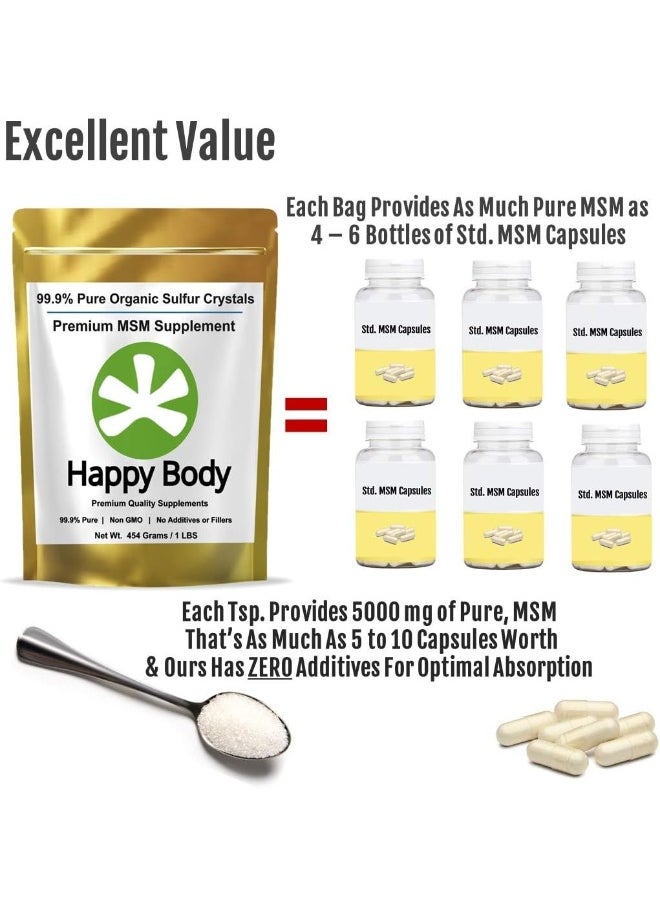 HAPPY BODY Organic Sulfur Crystals, 99.9% Pure Msm Crystals, Premium Msm Supplement - 1 Lbs Pack  - Image 4